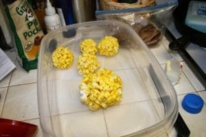 Homemade green popcorn balls