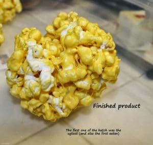 Homemade green popcorn balls