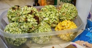 Homemade green popcorn balls