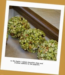 Homemade green popcorn balls