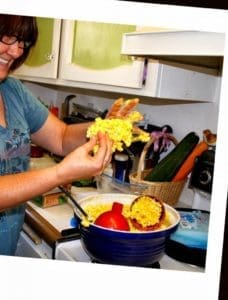 Woman making popcorn balls