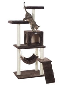 Cat tower with yellow cat