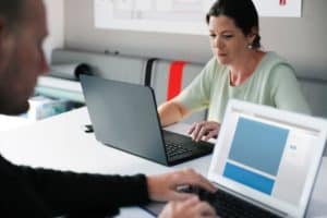 Woman working at a laptop