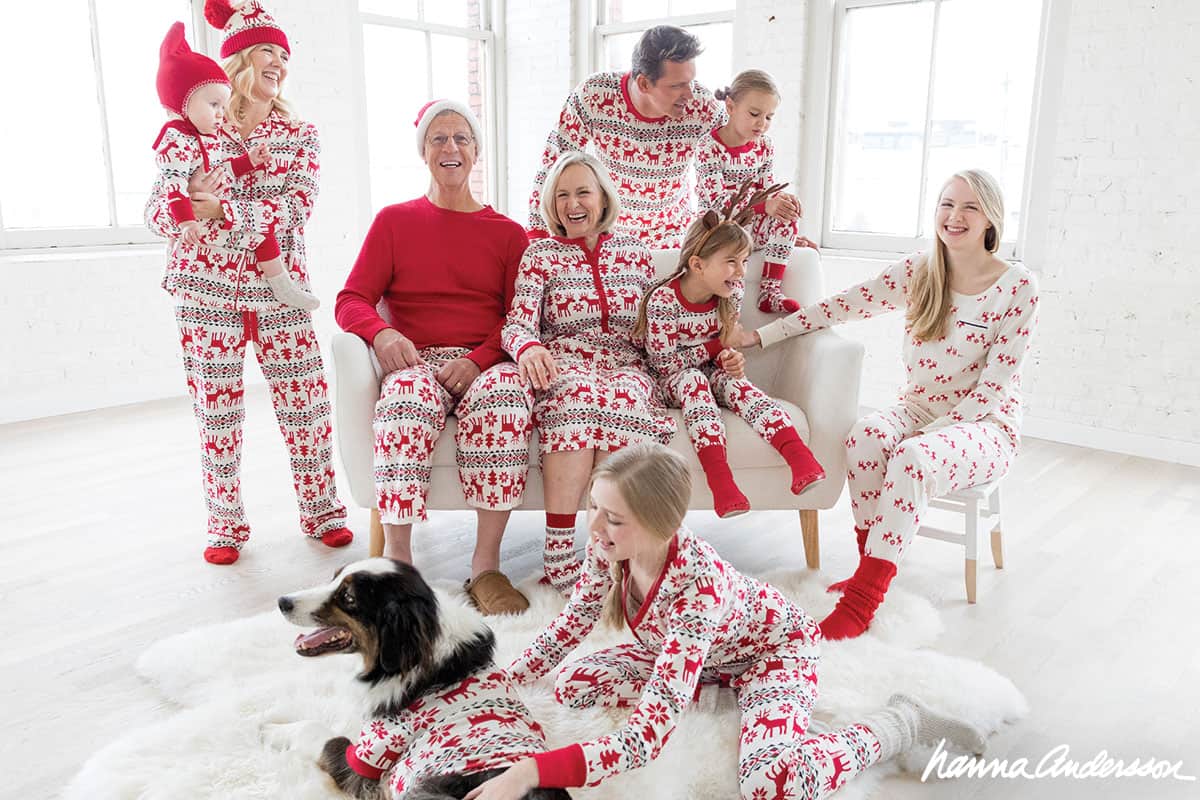 Family in matching PJ's