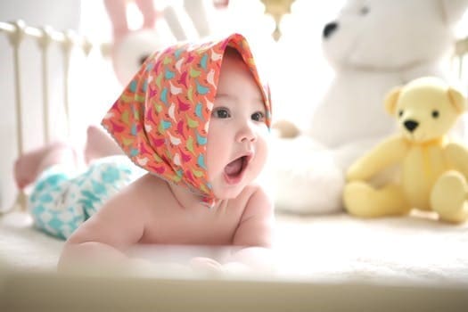 Cute baby in crib