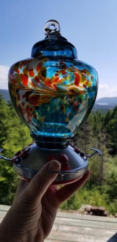 Stunning Hand Blown Glass Hummingbird Feeder