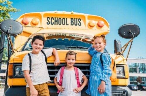 Bus Stop Safety kids at school bus