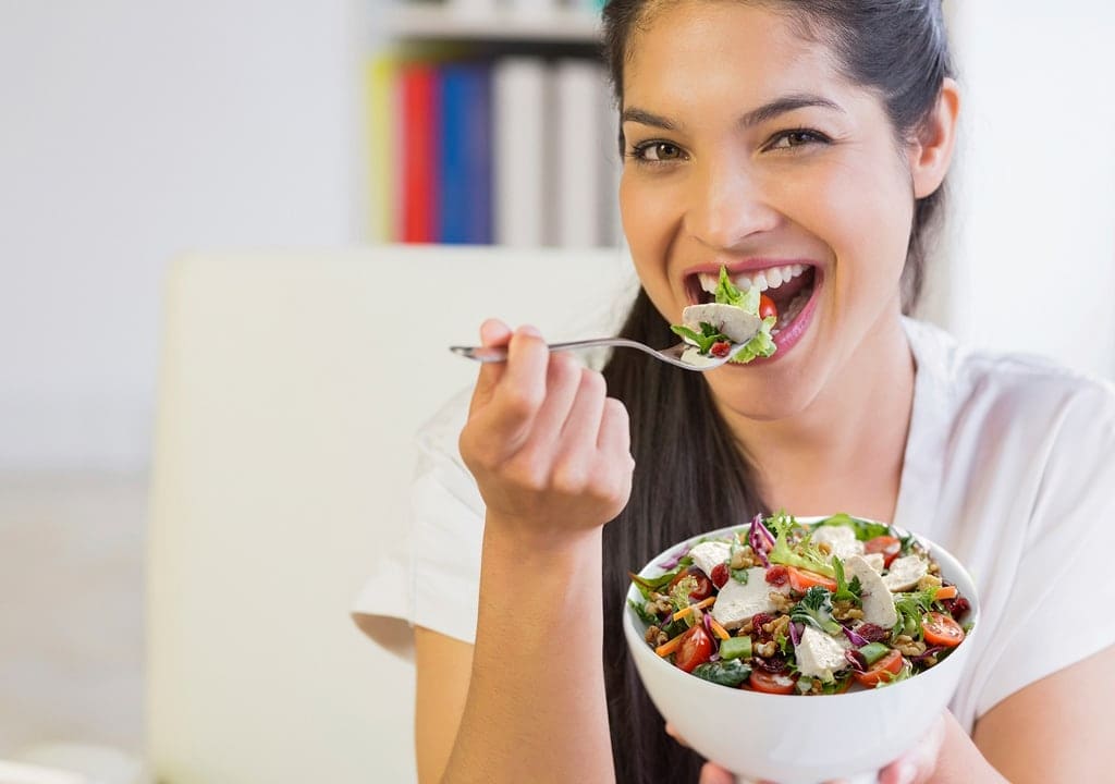 Woman-eating-Turkey-Cranberry-Salad