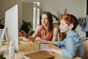 Woman and son computer time