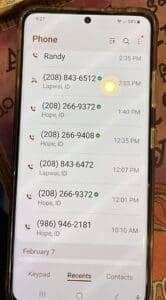 telemarketer phone call log