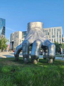 metal hand sculpture