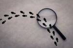 Private Investigator Spy glass with footprints Need a Private Investigator