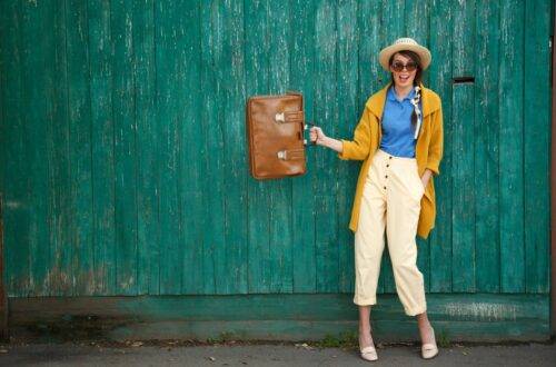 Stylish woman with leather bag