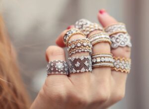Diamond rings on a womans hand