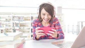 Woman playing a Phone game Brain training apps