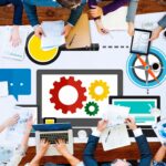 Digital marketing people working around a table