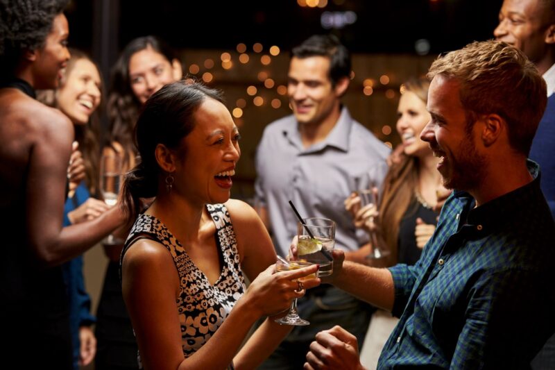 Adults at a party. Relationship post
