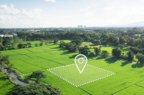 ome farmland that has a section separated with a boundary graphic. There is a location symbol in the middle of it.