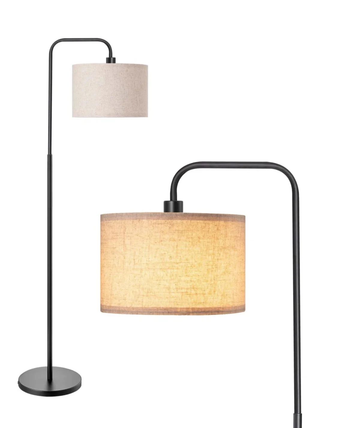 EDISHINE Arc Floor Lamp with linen shade in a mountain home living room.