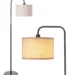 EDISHINE Arc Floor Lamp with linen shade in a mountain home living room.