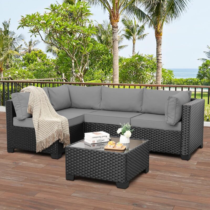 Outdoor 5 Piece Patio Furniture Set, Black Rattan Conversation Couch Amazon Prime Days Sale June 2026