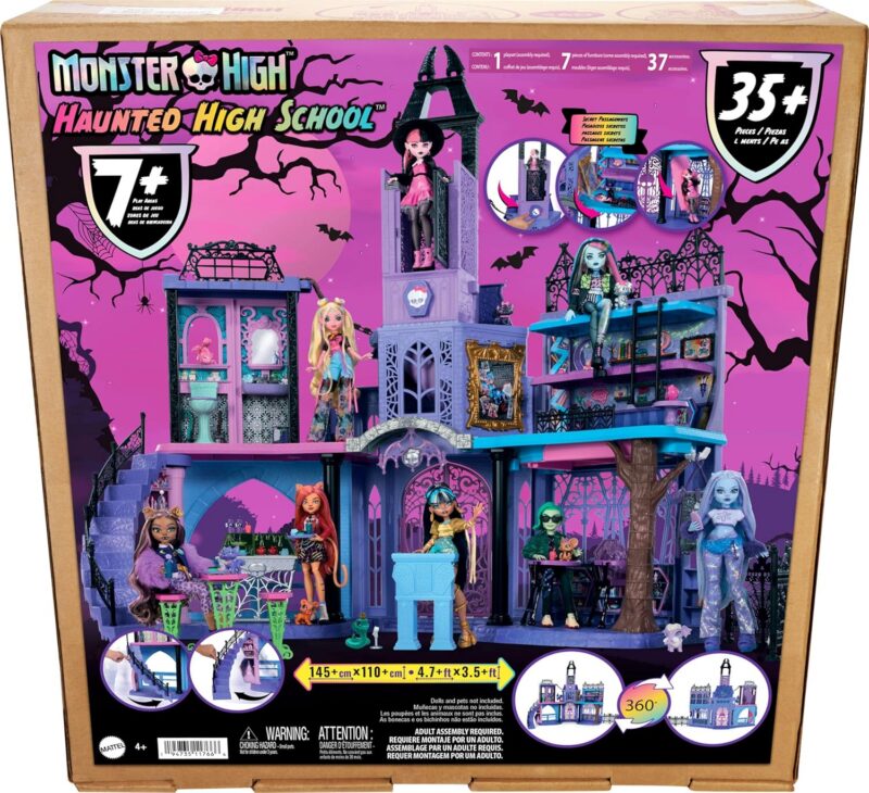 Monster High Doll House, Haunted High School Playset with 7 Play Areas