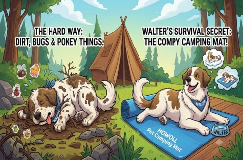 walter cartoon for the Howoll Pet Camping Mat