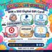 Giveaway Logo Colorful giveaway banner promoting a $50 digital gift card prize with options from PayPal, Venmo, Target, Amazon, and Walmart.