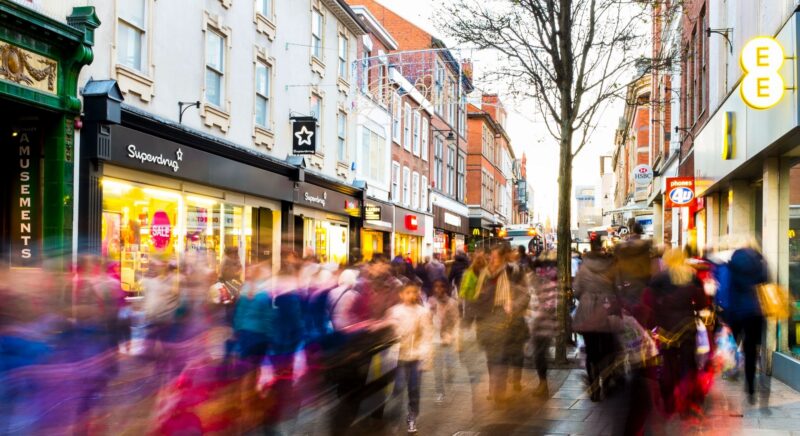 busy christmas shopping crowd, blurry image