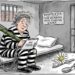 cartoon of woman holding the Olight O'Pen 3 in prison
