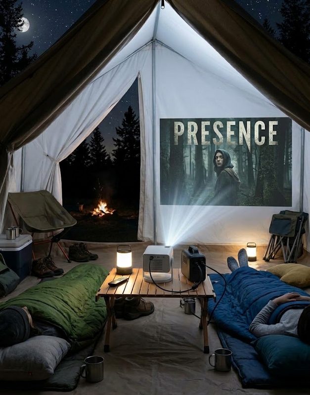 Camping with my new HP MC425 portable projector.